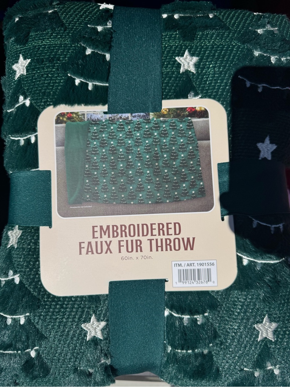 Northwest Green Embroidered Faux Fur Throw with White Stars